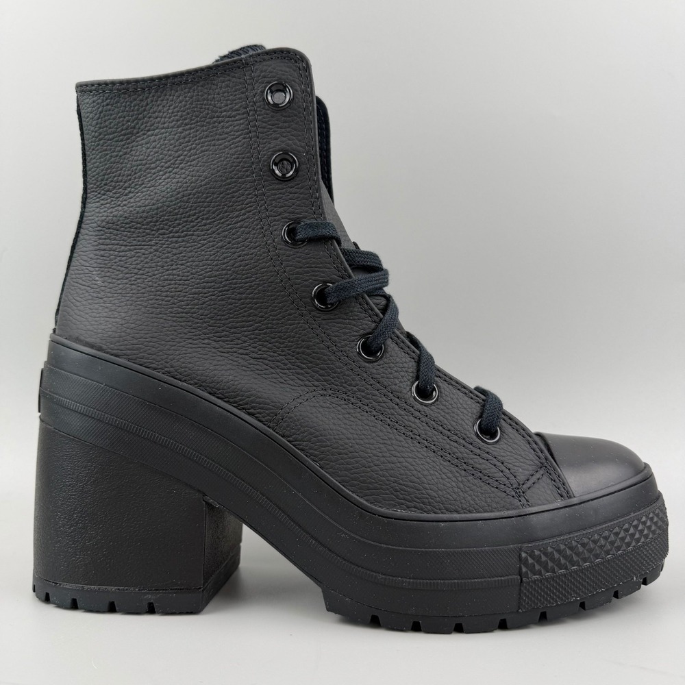 Converse Chuck 70 De Luxe Heel Leather Boots Women Size 9.5 Black Platform NEW